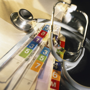 Photo of Medical files and a stethoscope
